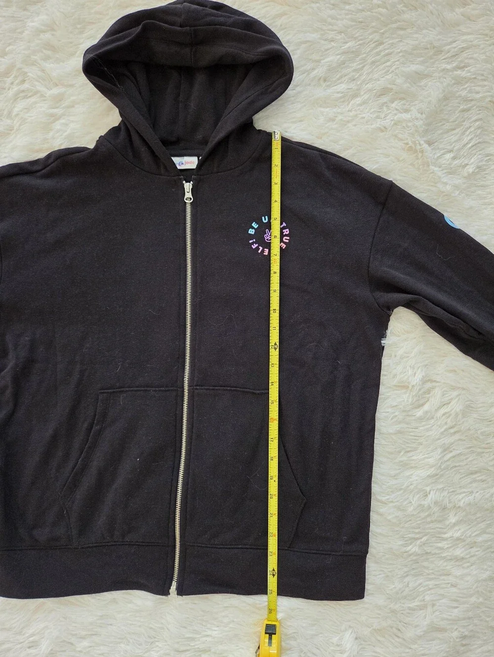 Sugar & Jade Black Oversized Zip Up Hoodie Girls Size 12/14